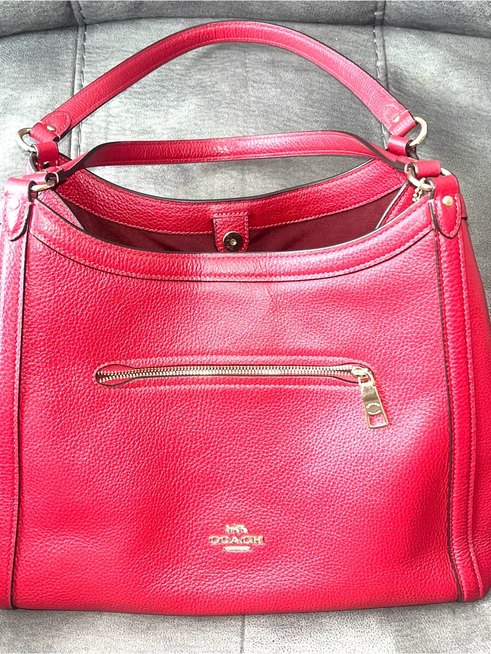 Coach Pebbled Leather Shoulder Bag in Bright Red with Gold Hardware